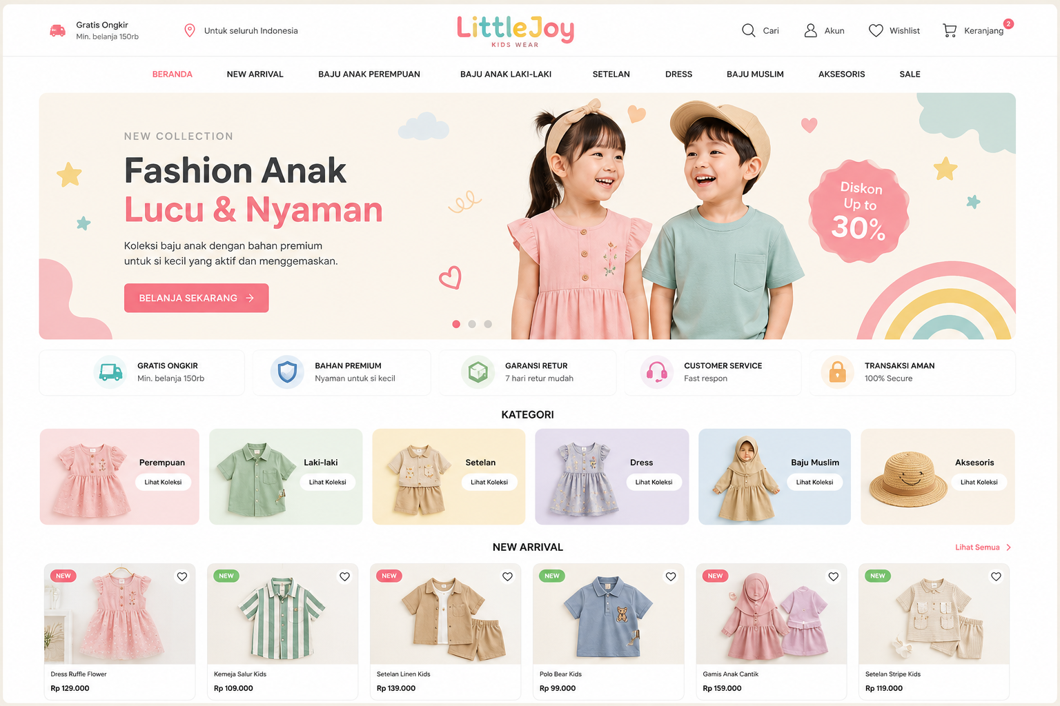 Contoh landing page web toko online